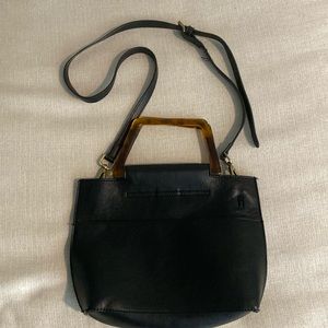 Black leather handbag